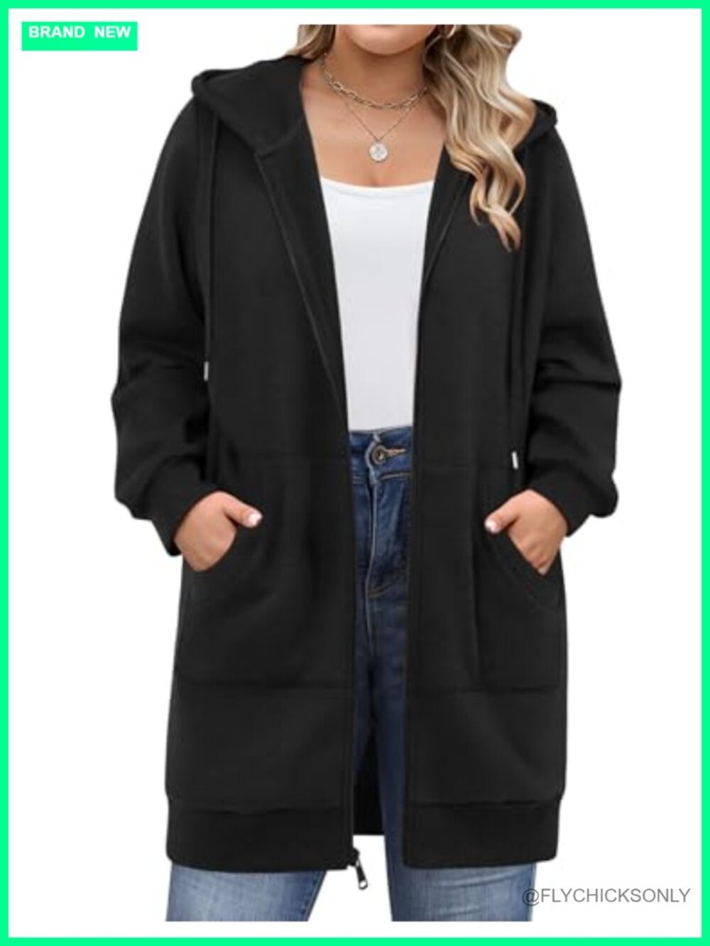 Plus Size Zip Up Fleece Hoodie Long Sleeve Sweatshirt Tunic Jacket